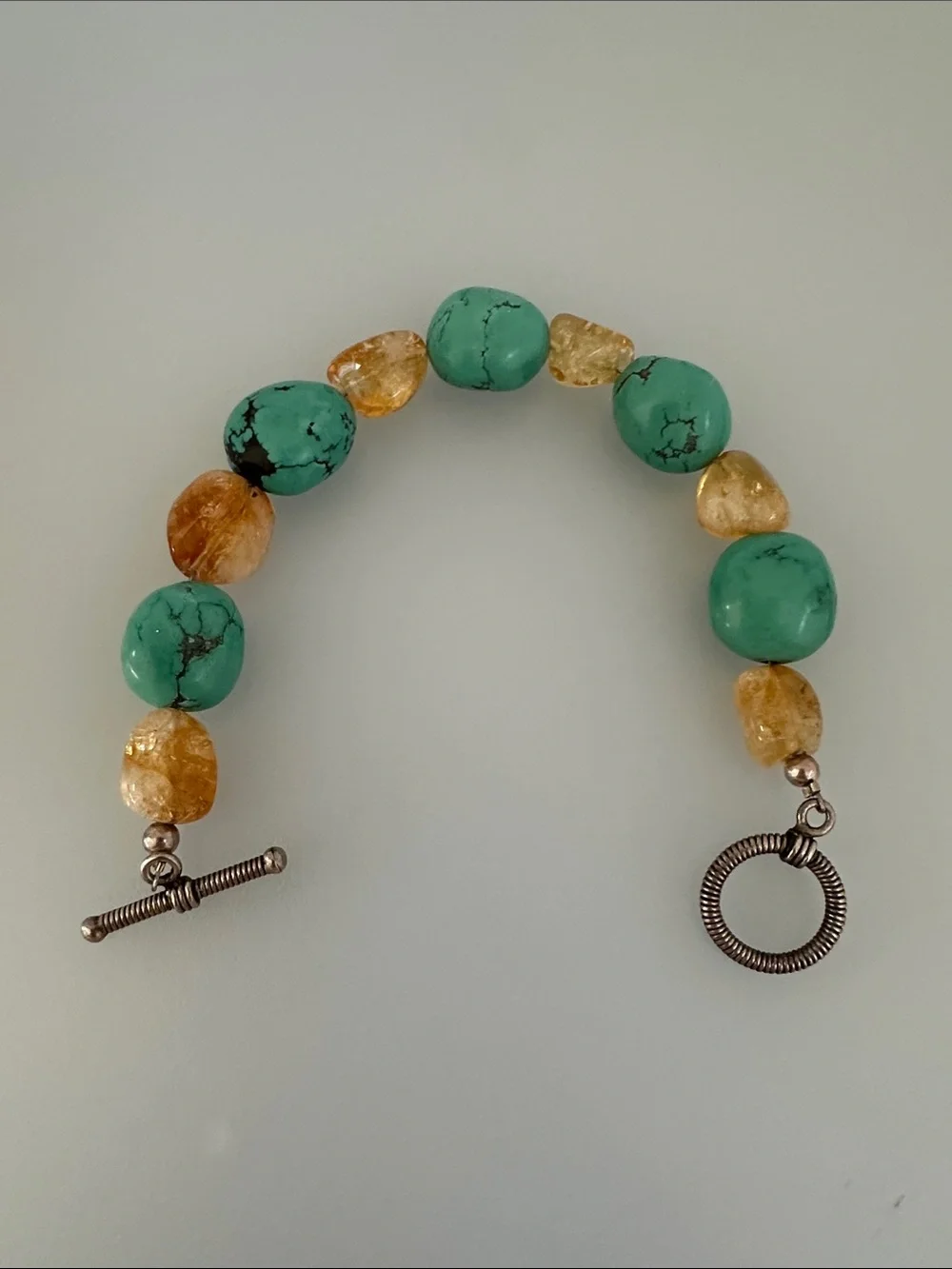 Sterling silver Turquoise and Real Jade Bead Stretch Bracelet